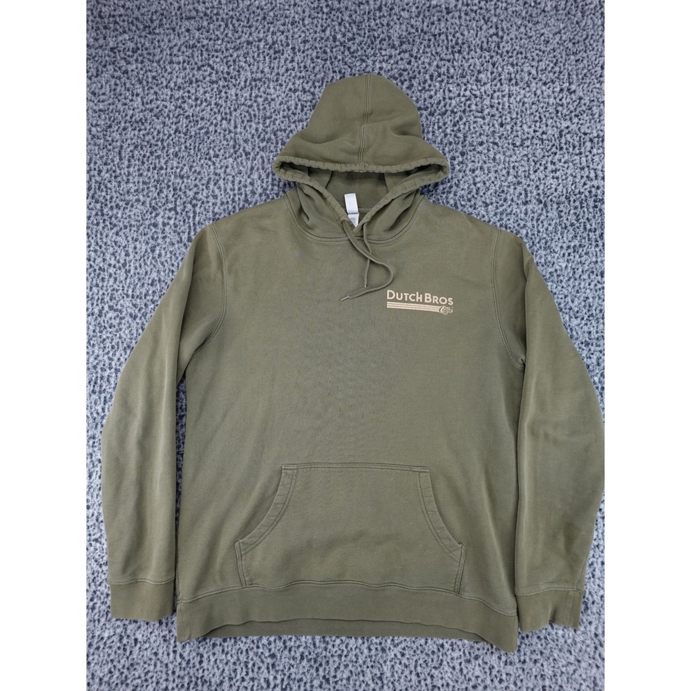 Dutch Bros Hoodie Mens XL Olive Green Good AS Colour Stencil Pullover Graphic